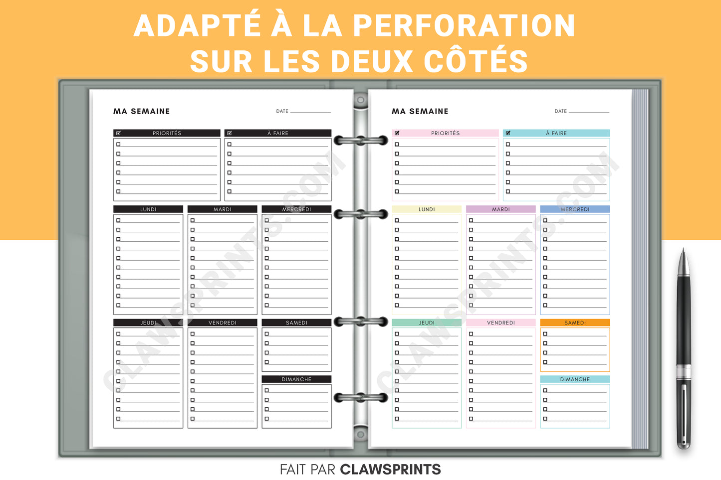 Ma Semaine - Liste de Tâches Hebdomadaires / Liste à Faire en Français , Taille A4 & Lettre US, Téléchargement Instantané PDF - S1