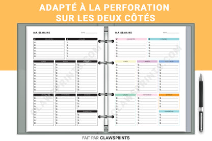 Ma Semaine - Liste de Tâches Hebdomadaires / Liste à Faire en Français , Taille A4 & Lettre US, Téléchargement Instantané PDF - S1
